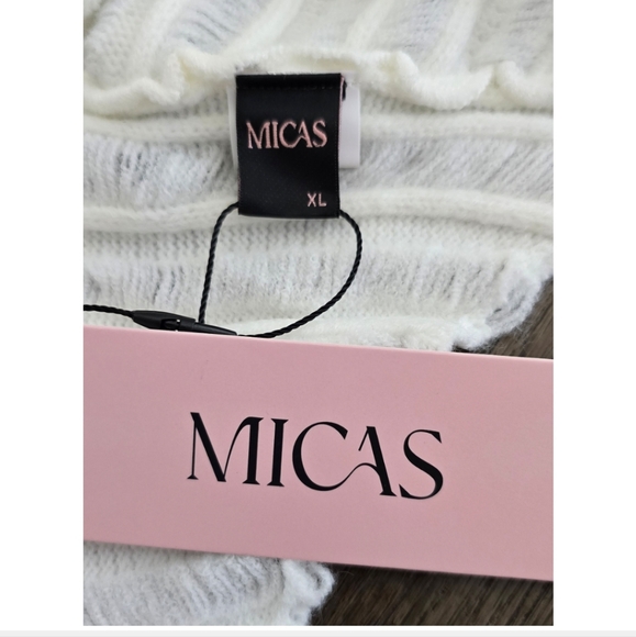 Asymmetrical Ripped Cut Out Knit Long Sleeve White Mini Dress, Size XL - Picture 12 of 16